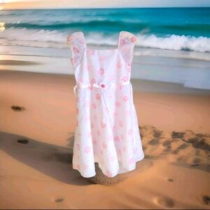 Blueberi boulevard Formal 14 Dress Girls White Pink Floral Eyelet Flower Overlay